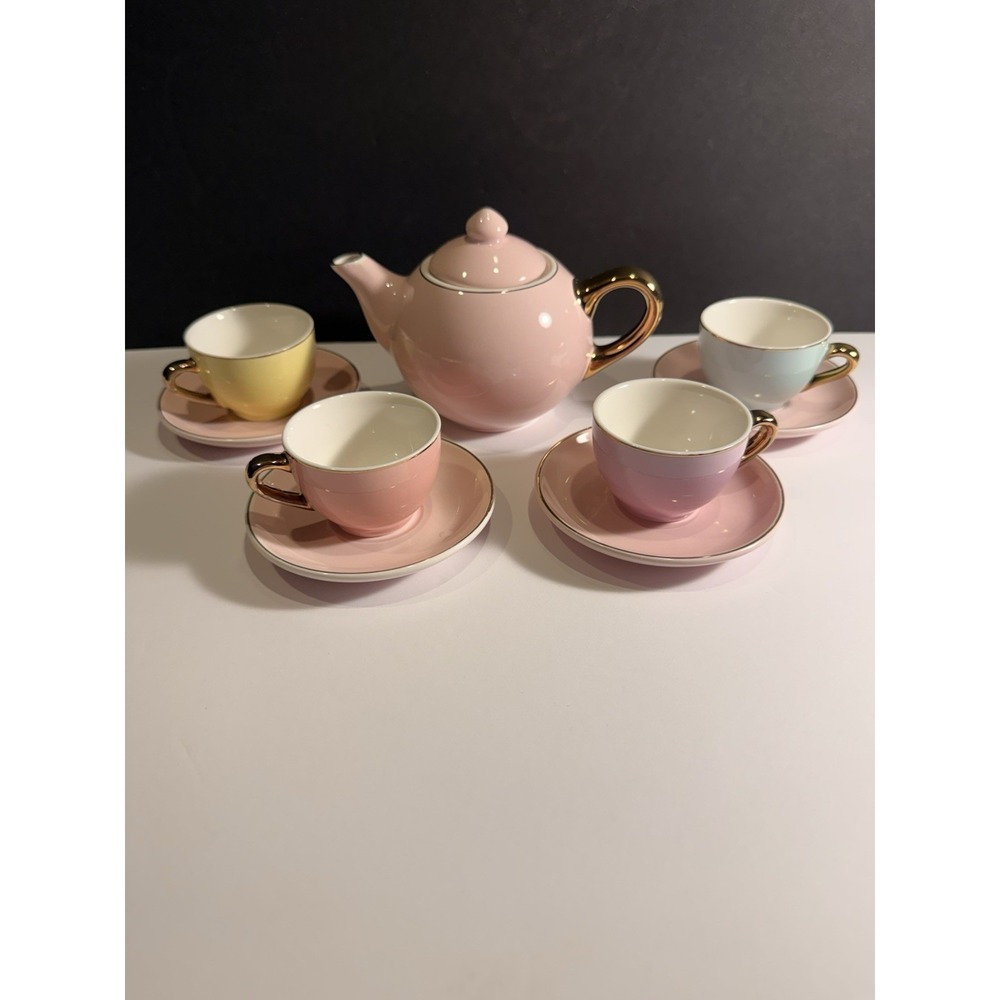 FAO Schwarz Hand-Glazed Ceramic Tea Party Set - 9pc: BPA-Free Pretend Play Tea